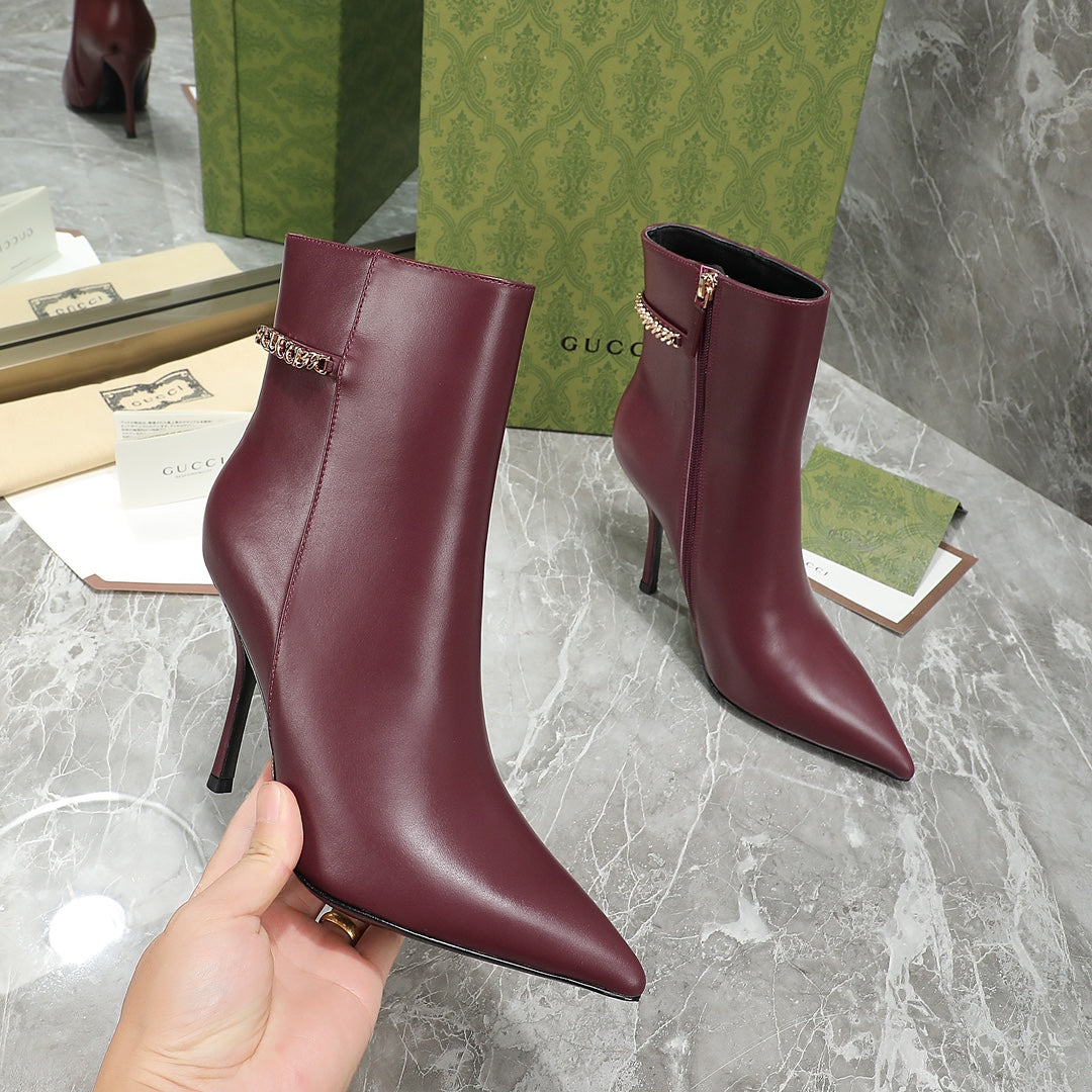 GG Ankle Boots with Chain 105mm Burgundy Calfskin 432681