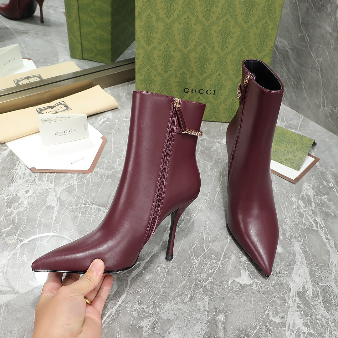 GG Ankle Boots with Chain 105mm Burgundy Calfskin 432681