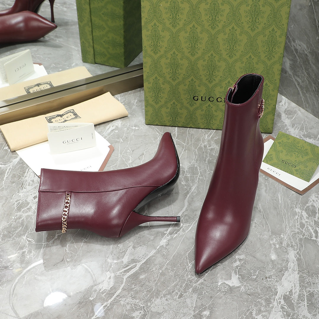 GG Ankle Boots with Chain 105mm Burgundy Calfskin 432681