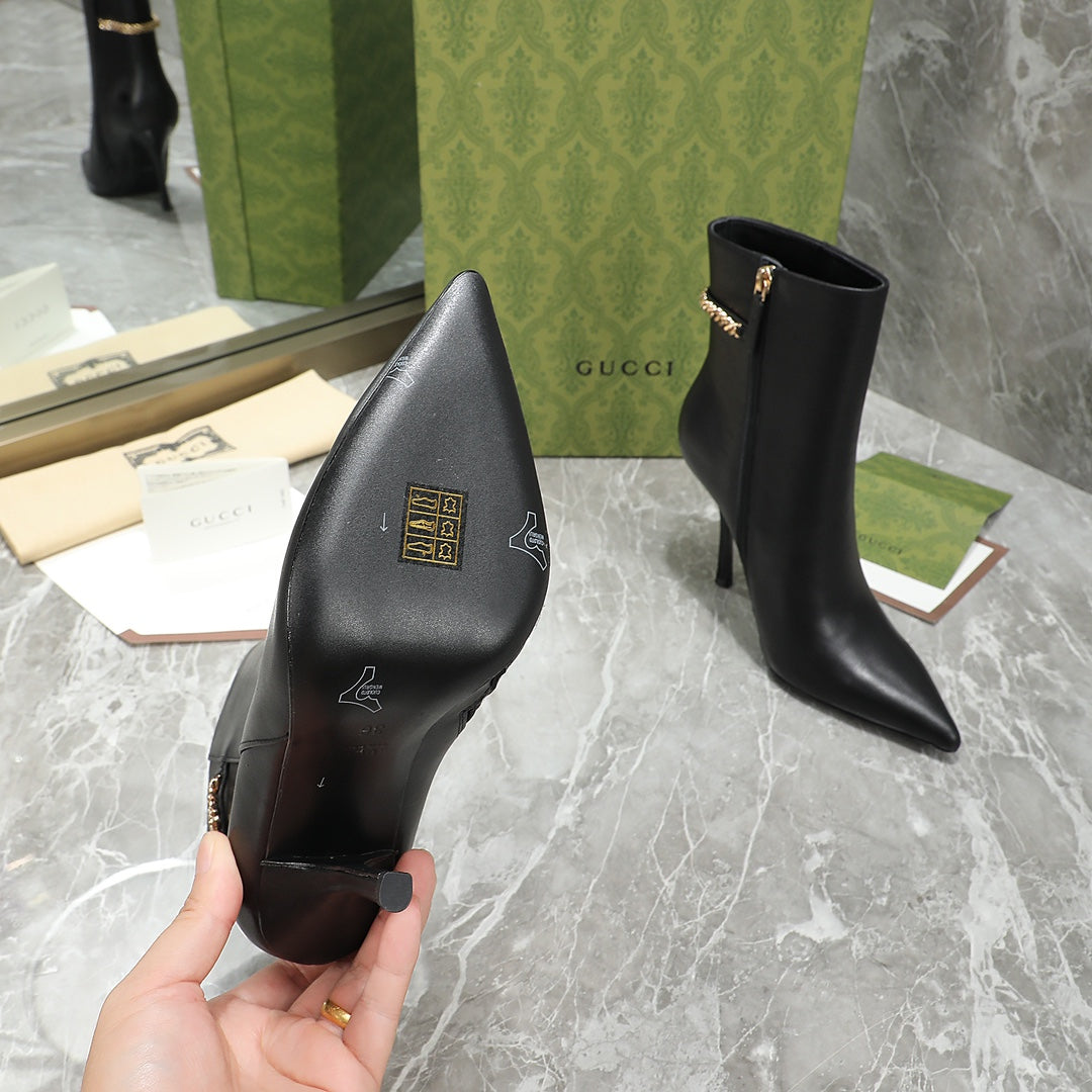GG Ankle Boots with Chain 105mm Black Calfskin 432682