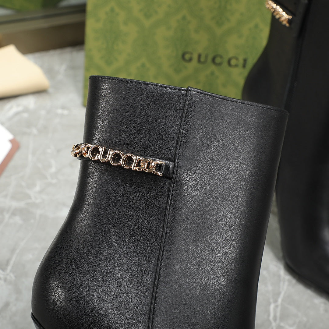 GG Ankle Boots with Chain 105mm Black Calfskin 432682