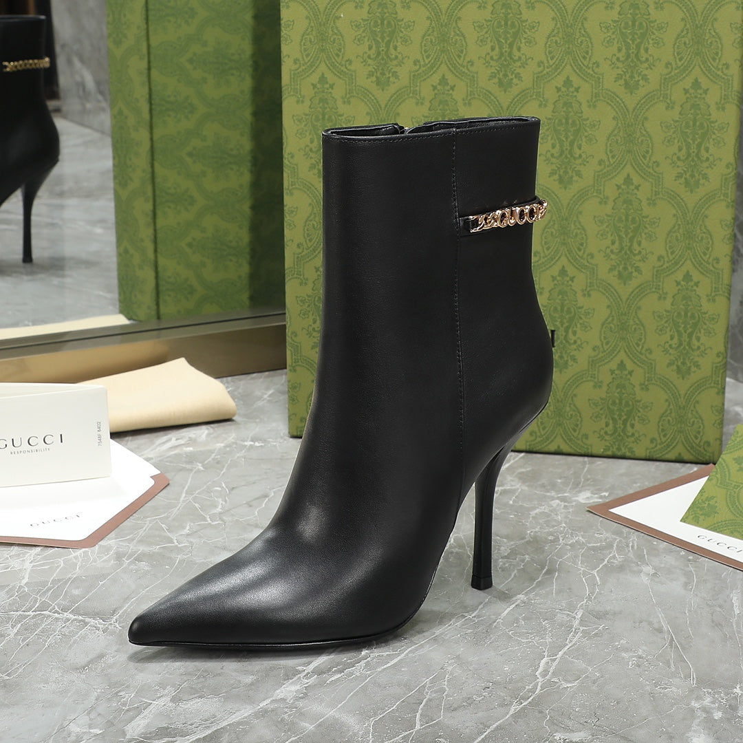 GG Ankle Boots with Chain 105mm Black Calfskin 432682