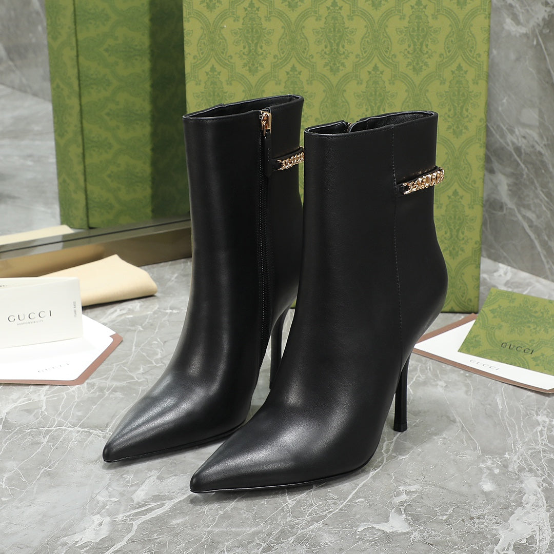 GG Ankle Boots with Chain 105mm Black Calfskin 432682