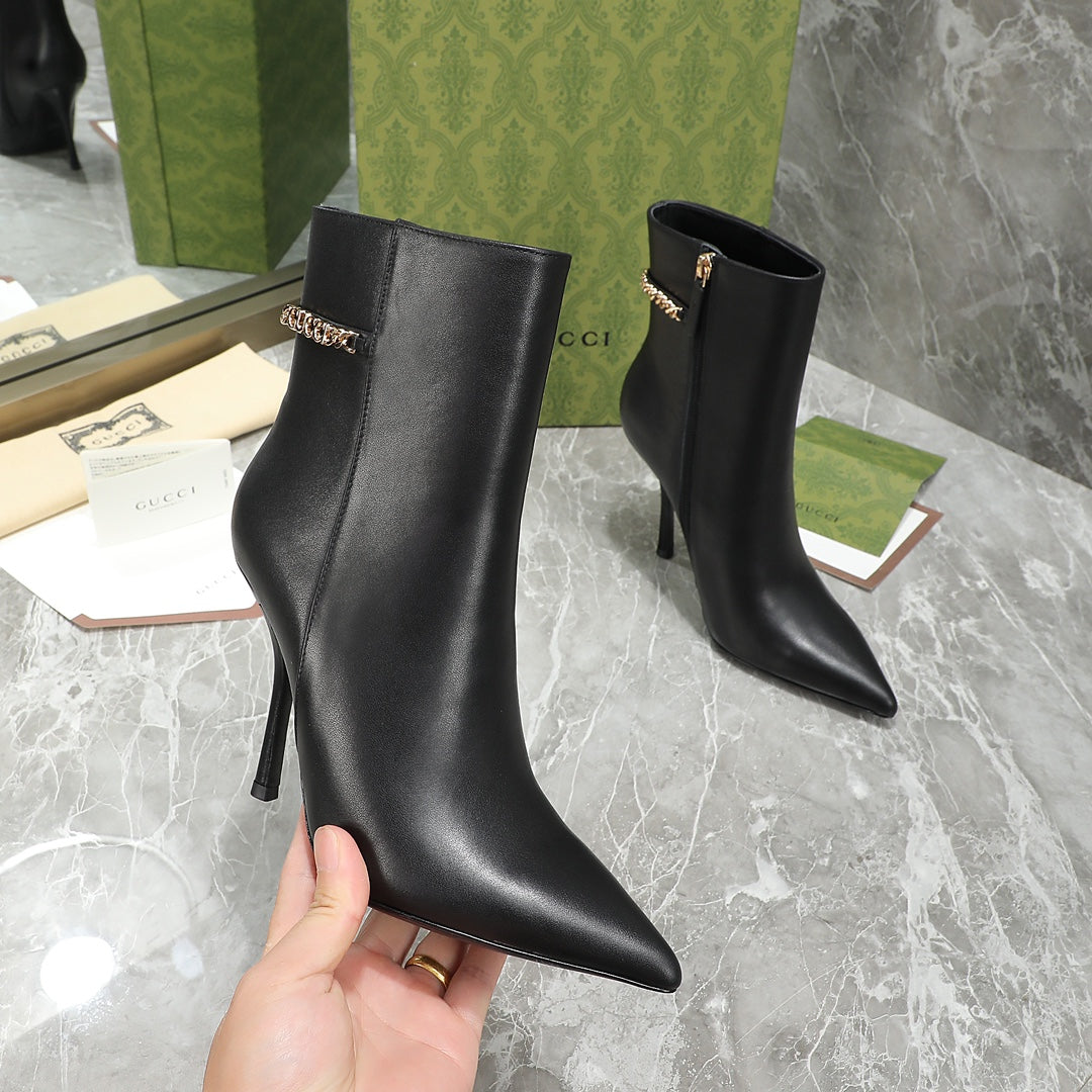 GG Ankle Boots with Chain 105mm Black Calfskin 432682