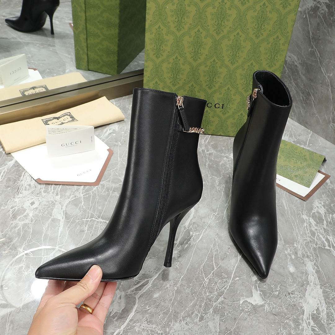 GG Ankle Boots with Chain 105mm Black Calfskin 432682