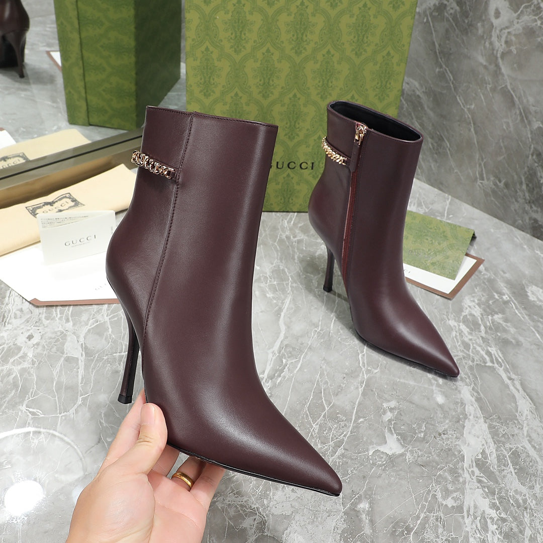 GG Ankle Boots with Chain 105mm Chocolate Calfskin 432683