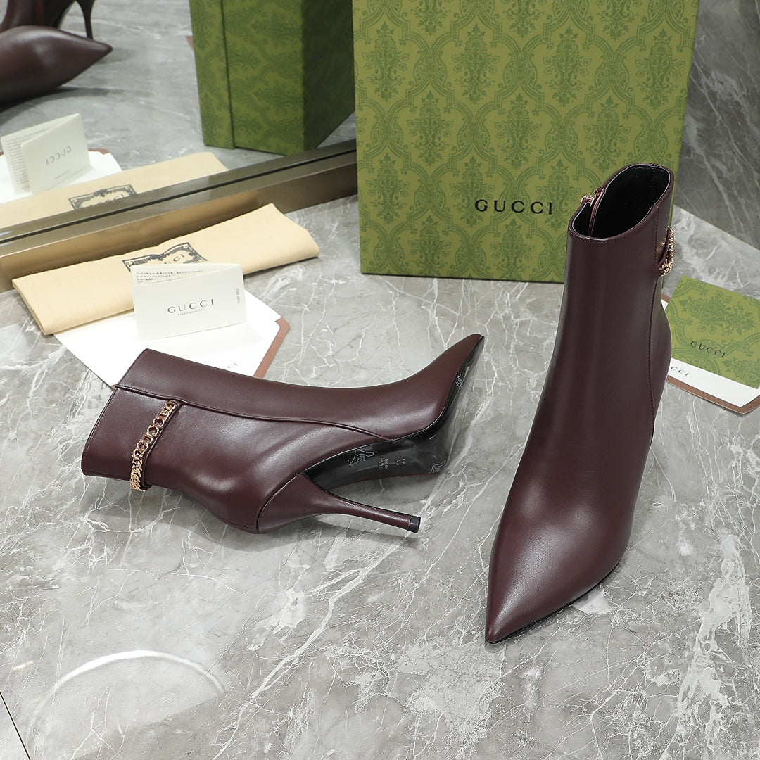GG Ankle Boots with Chain 105mm Chocolate Calfskin 432683