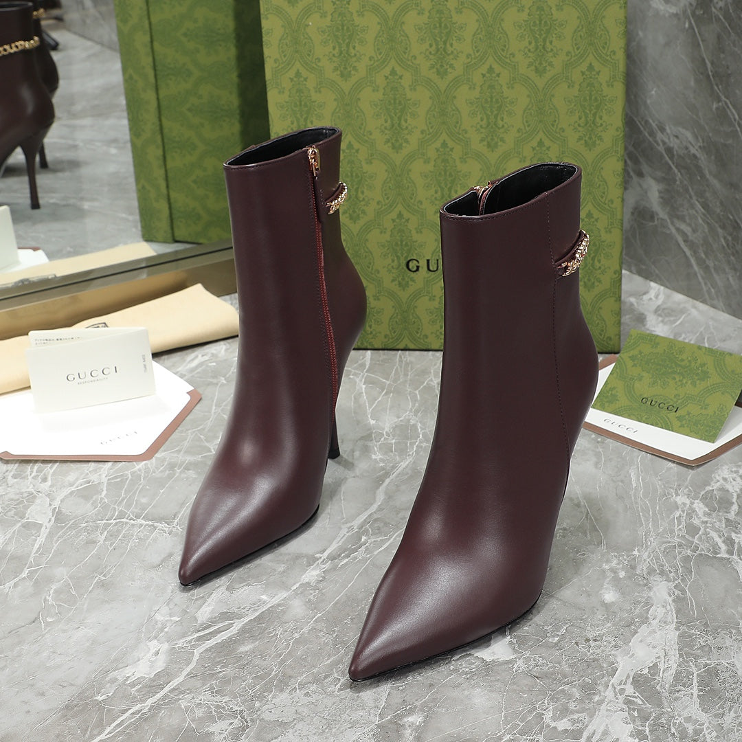 GG Ankle Boots with Chain 105mm Chocolate Calfskin 432683