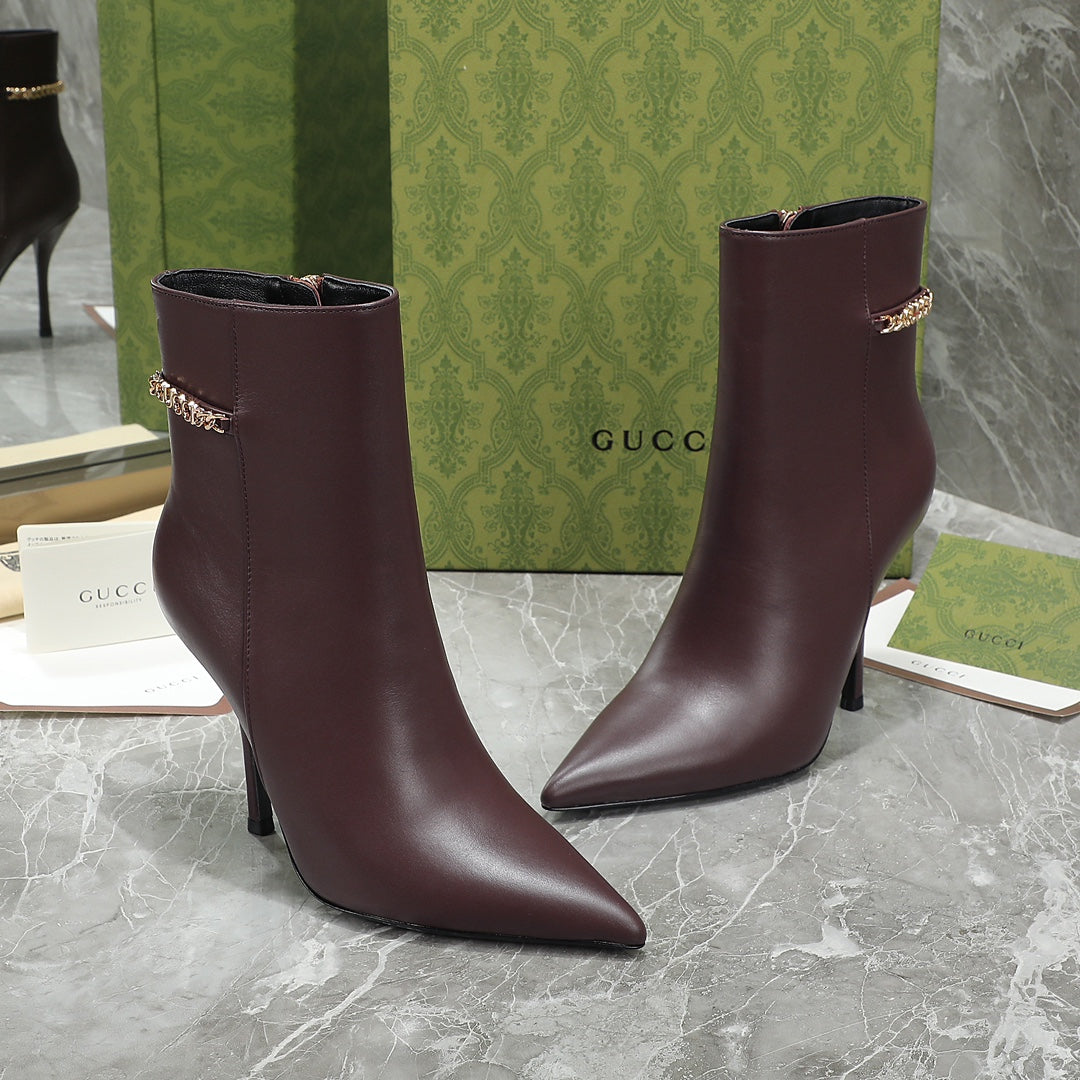 GG Ankle Boots with Chain 105mm Chocolate Calfskin 432683