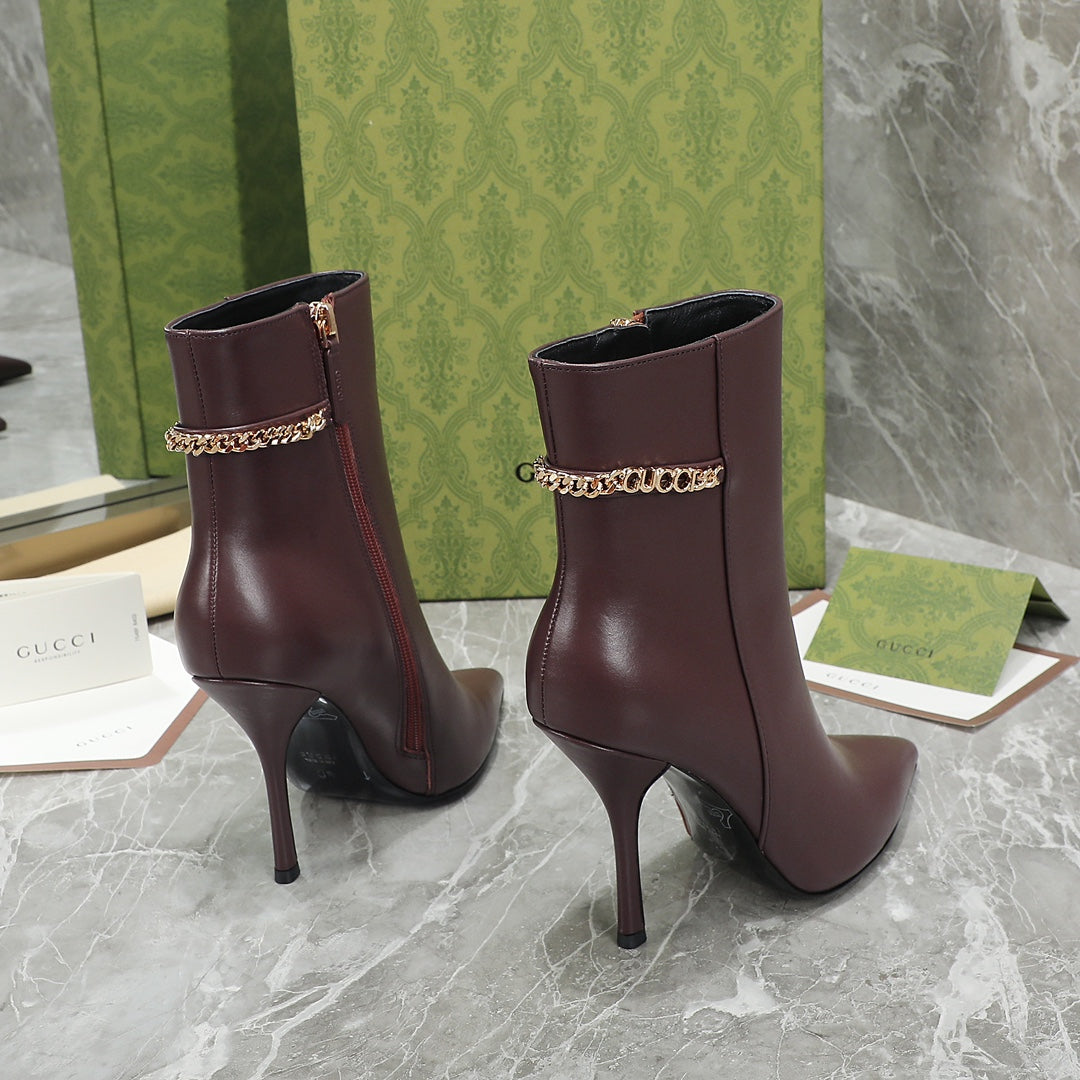 GG Ankle Boots with Chain 105mm Chocolate Calfskin 432683