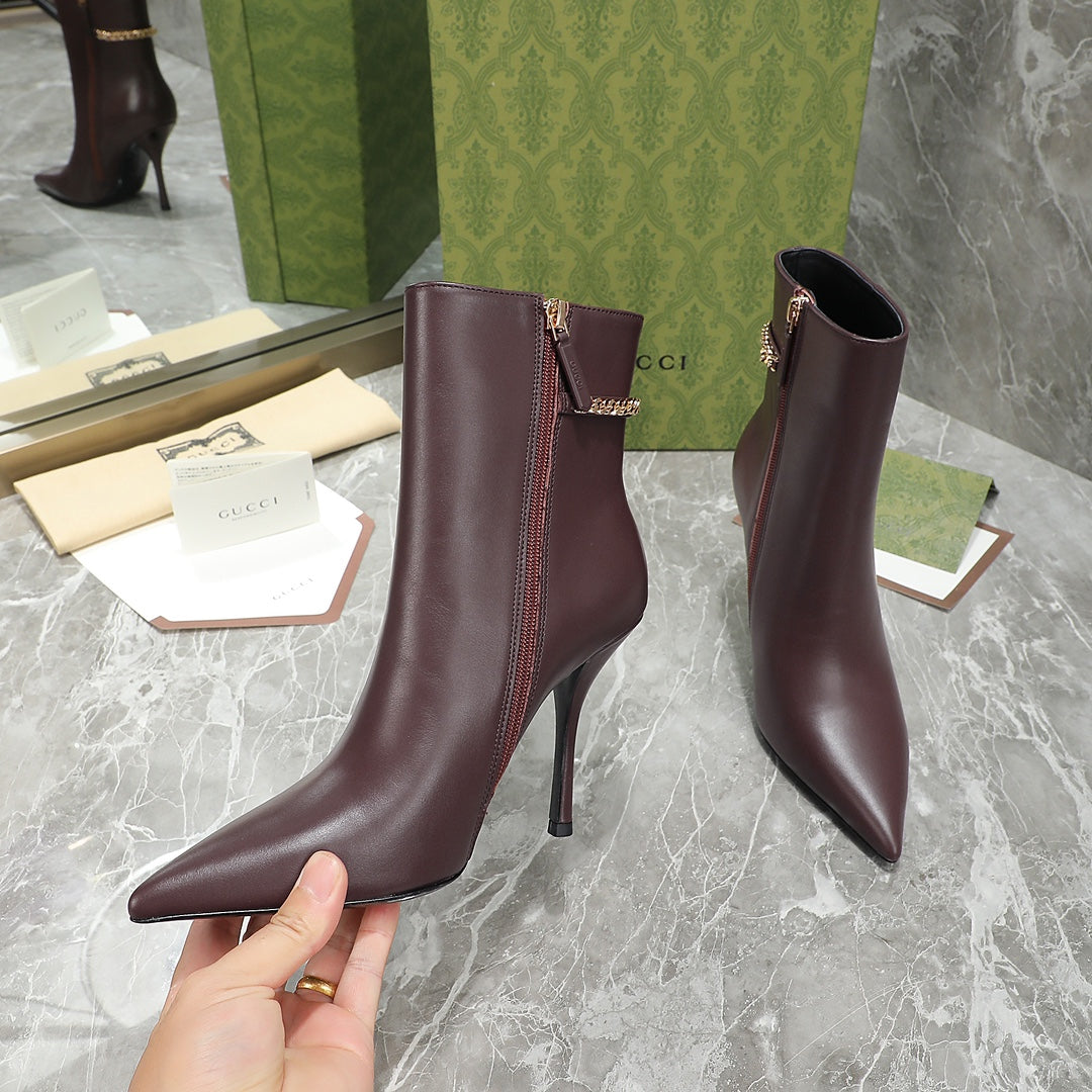 GG Ankle Boots with Chain 105mm Chocolate Calfskin 432683