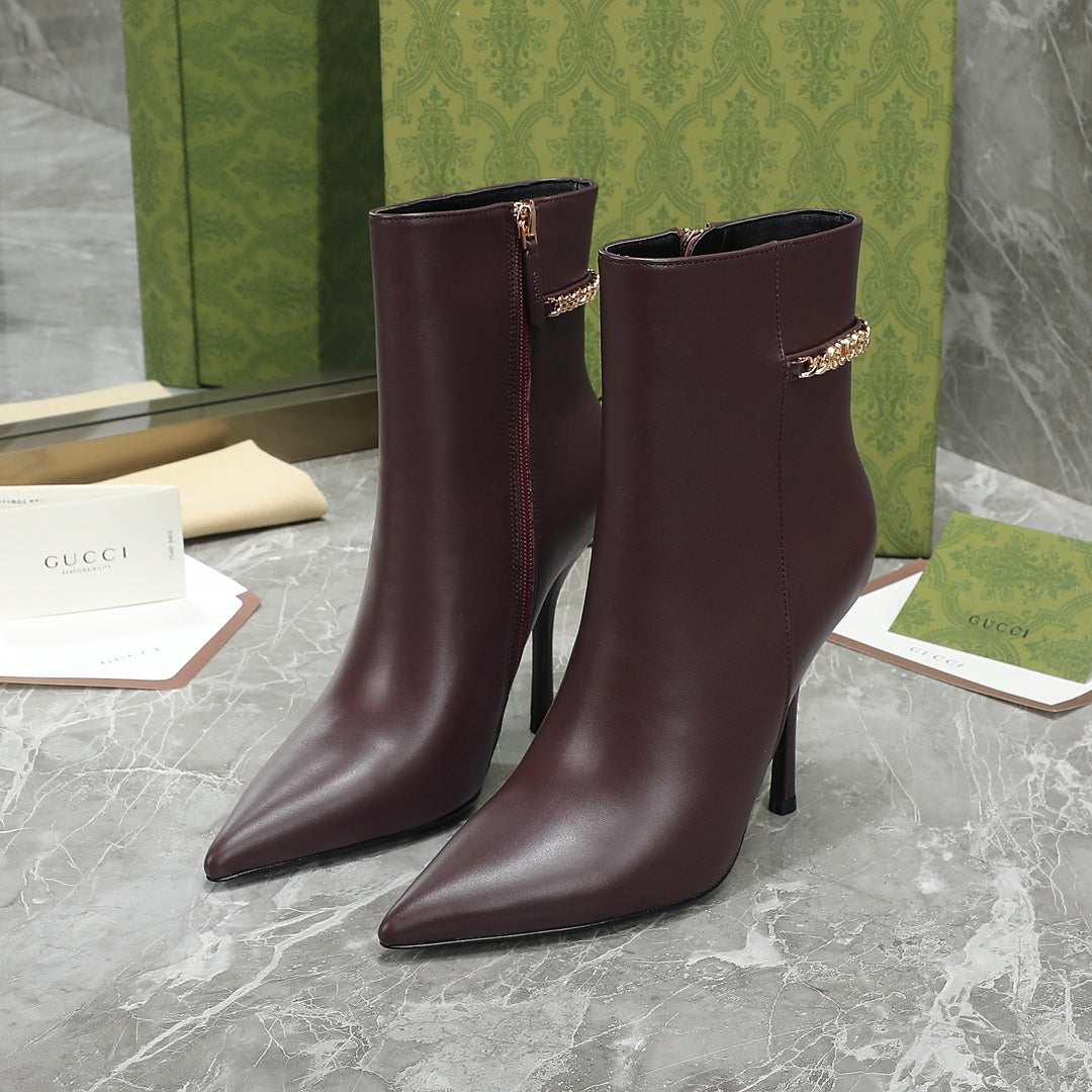 GG Ankle Boots with Chain 105mm Chocolate Calfskin 432683