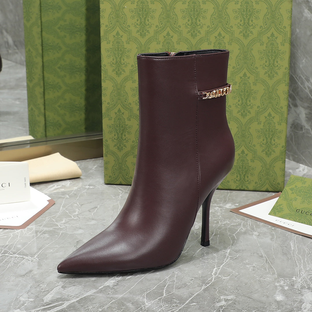 GG Ankle Boots with Chain 105mm Chocolate Calfskin 432683