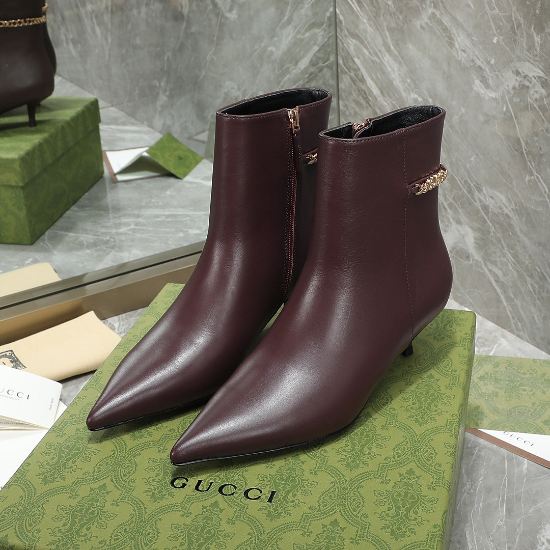 GG Ankle Boots with Chain 45mm Chocolate Calfskin 432684