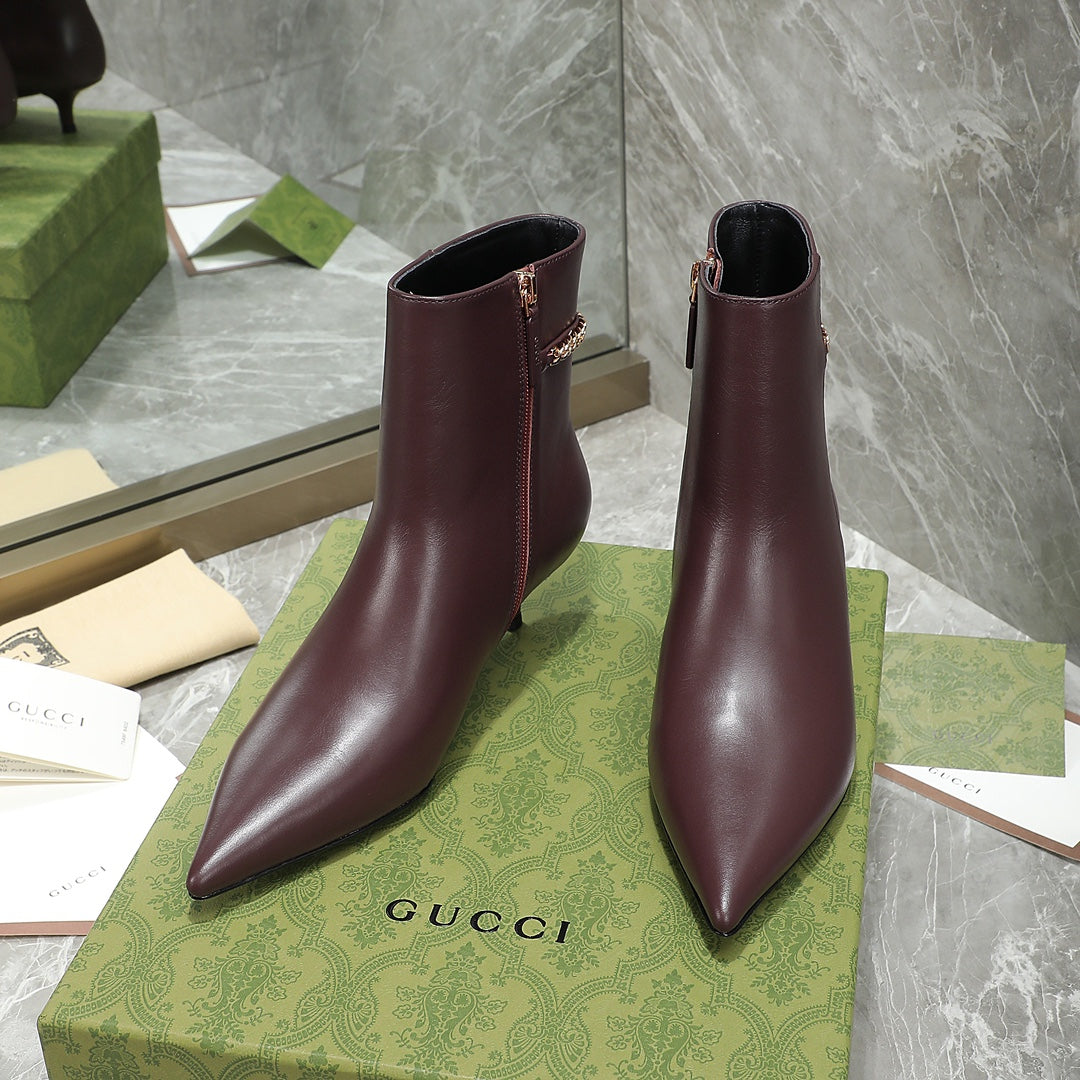 GG Ankle Boots with Chain 45mm Chocolate Calfskin 432684