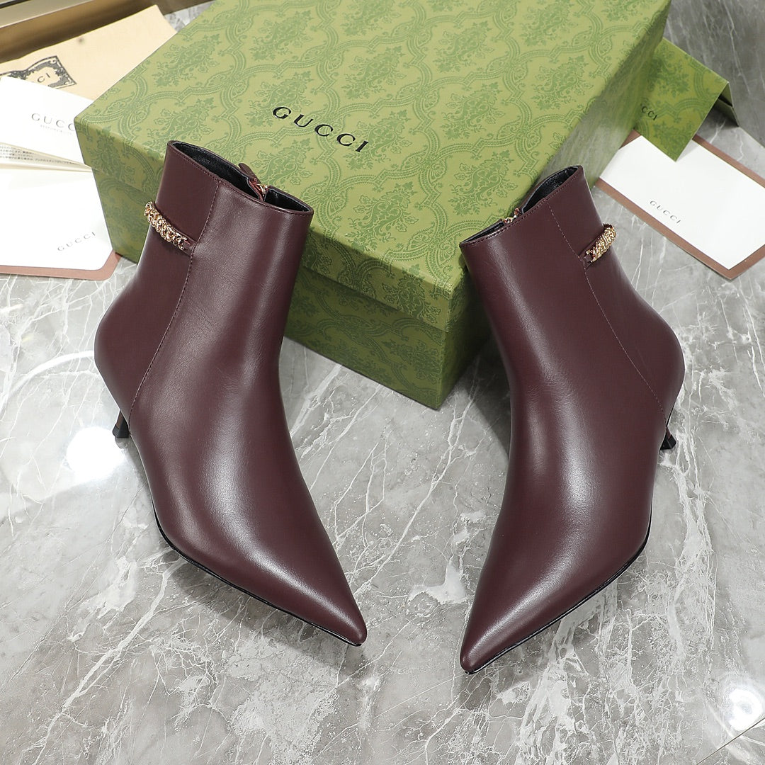 GG Ankle Boots with Chain 45mm Chocolate Calfskin 432684