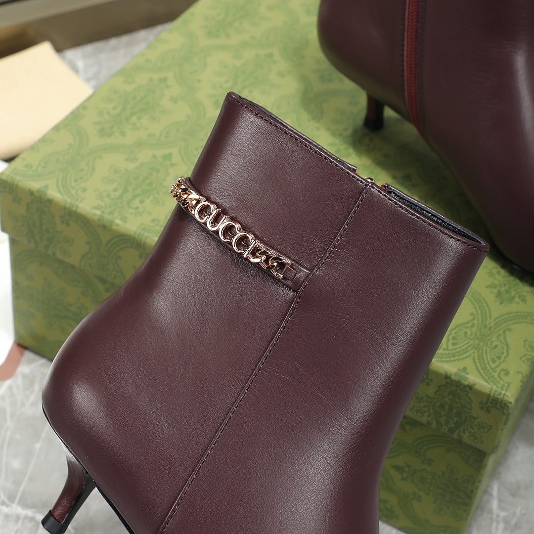 GG Ankle Boots with Chain 45mm Chocolate Calfskin 432684
