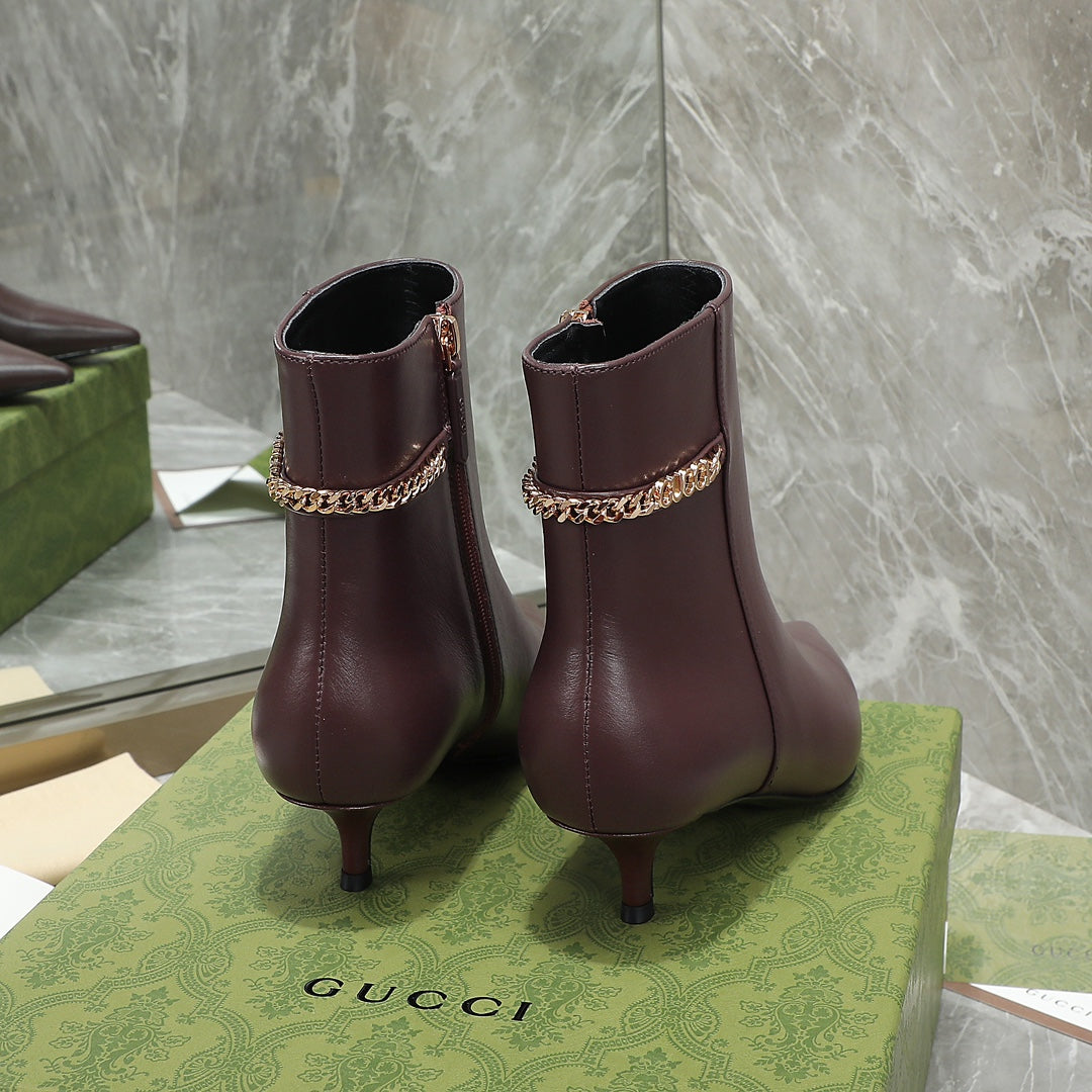 GG Ankle Boots with Chain 45mm Chocolate Calfskin 432684
