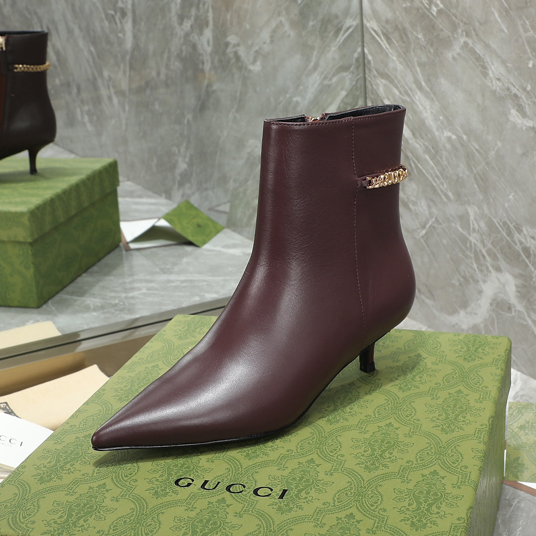 GG Ankle Boots with Chain 45mm Chocolate Calfskin 432684
