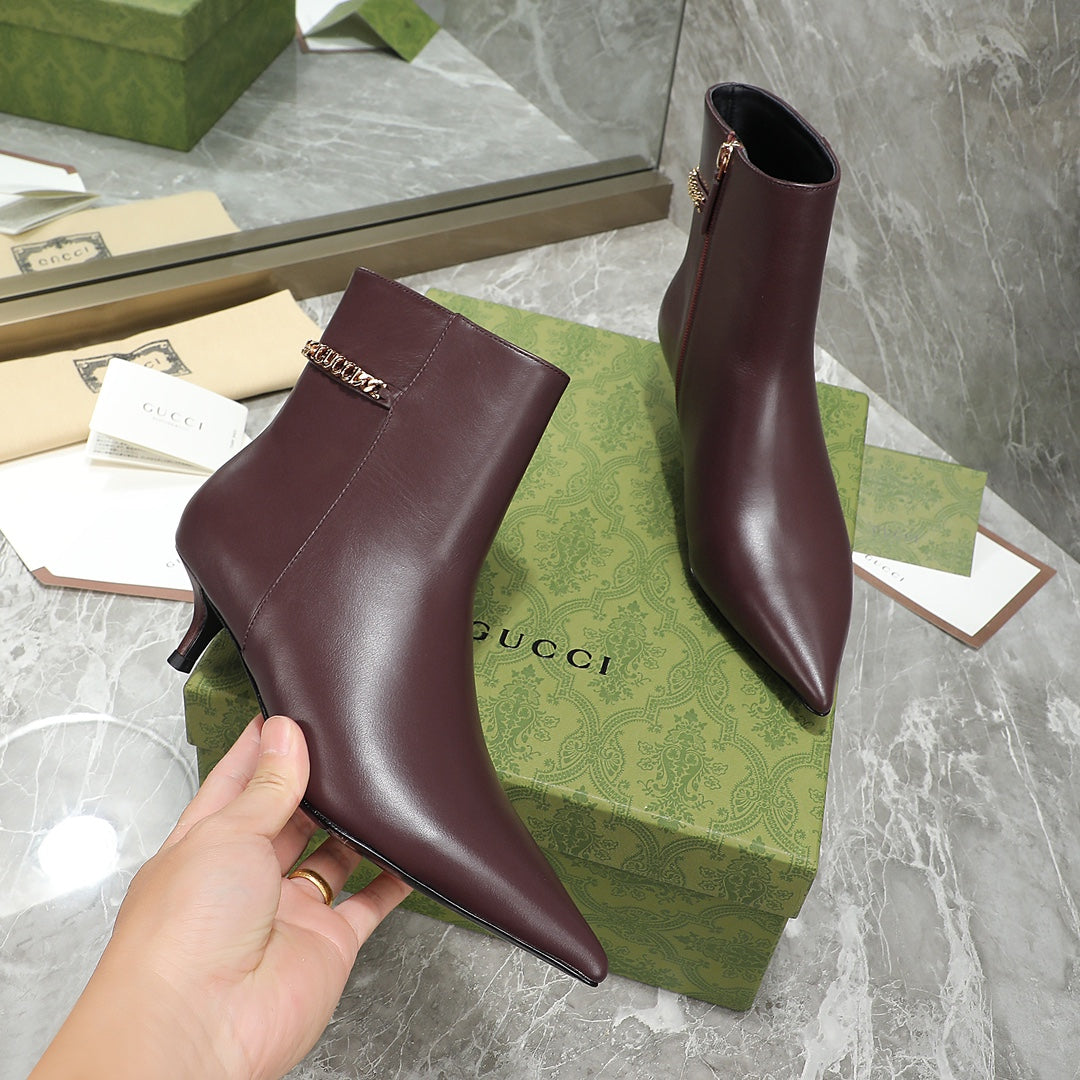 GG Ankle Boots with Chain 45mm Chocolate Calfskin 432684