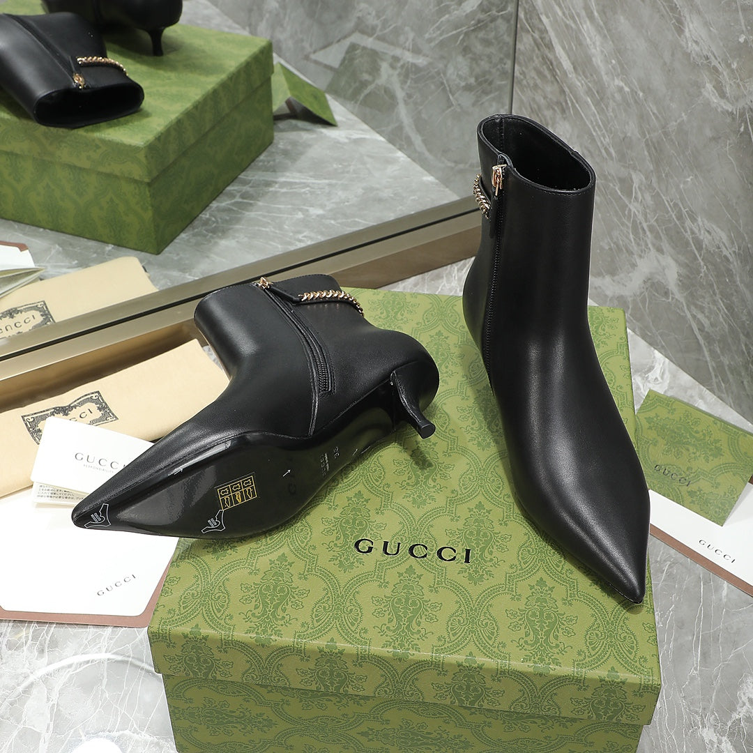 GG Ankle Boots with Chain 45mm Black Calfskin 432685