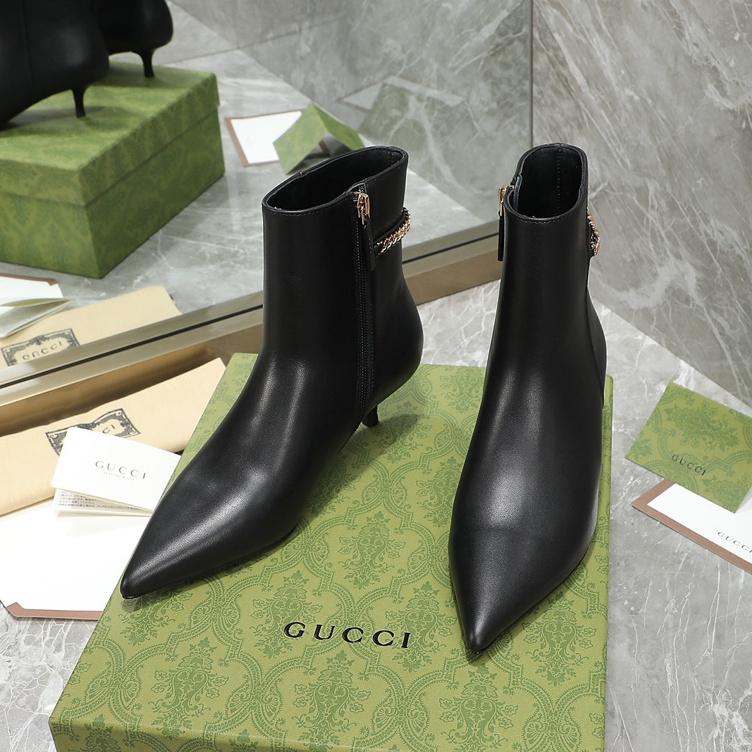 GG Ankle Boots with Chain 45mm Black Calfskin 432685