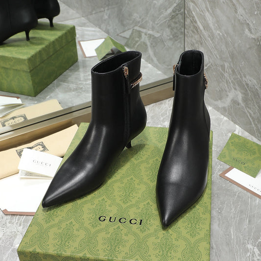 GG Ankle Boots with Chain 45mm Black Calfskin 432685