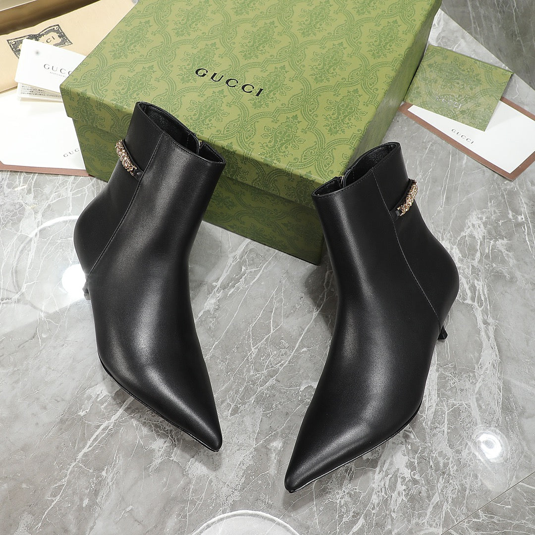 GG Ankle Boots with Chain 45mm Black Calfskin 432685