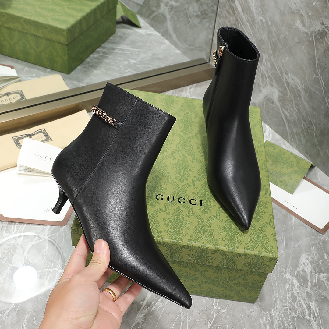GG Ankle Boots with Chain 45mm Black Calfskin 432685