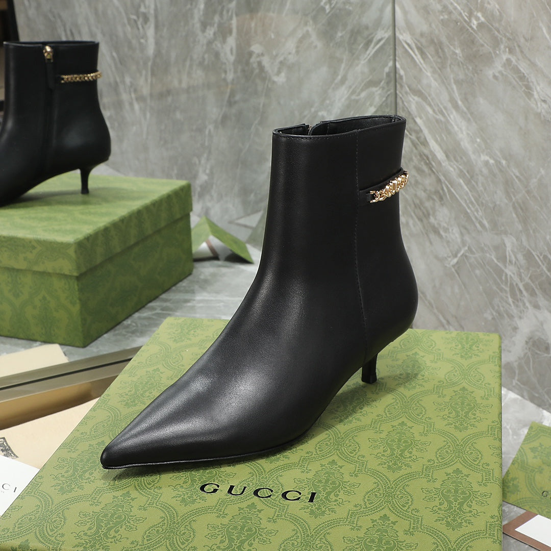 GG Ankle Boots with Chain 45mm Black Calfskin 432685