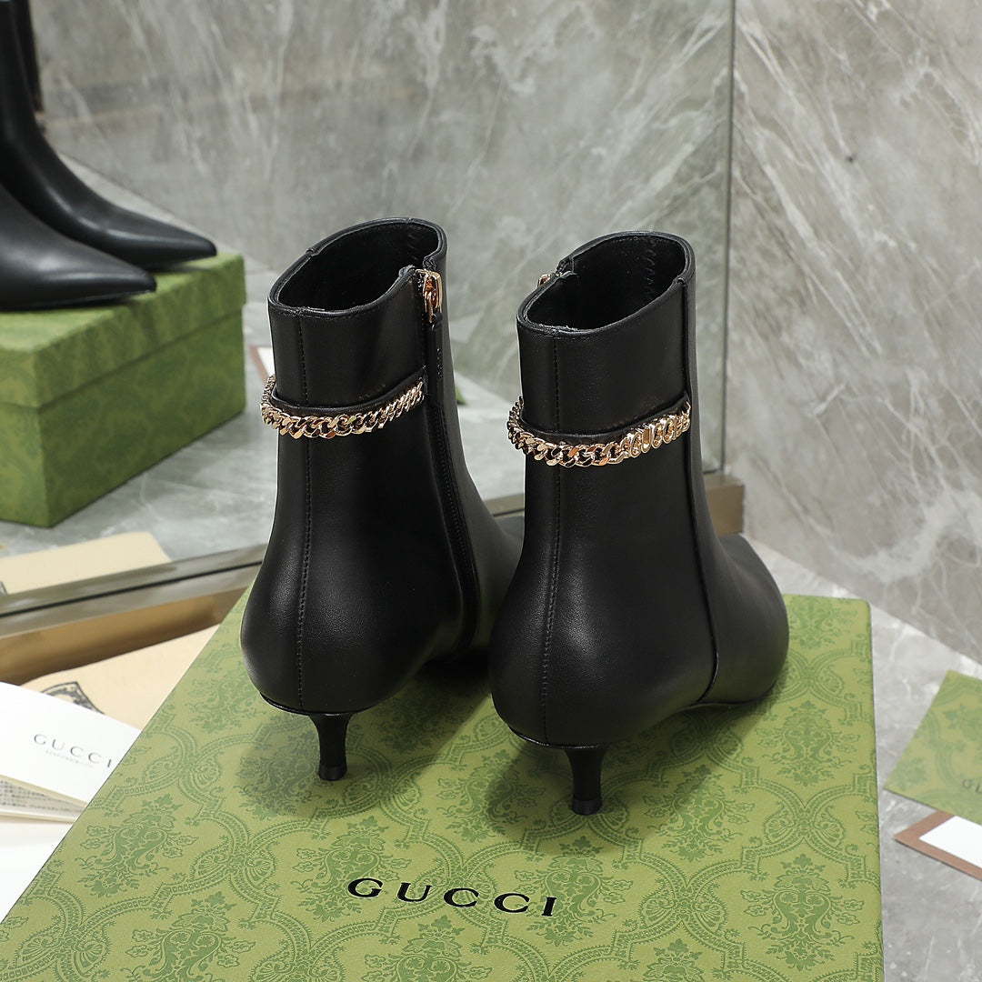 GG Ankle Boots with Chain 45mm Black Calfskin 432685