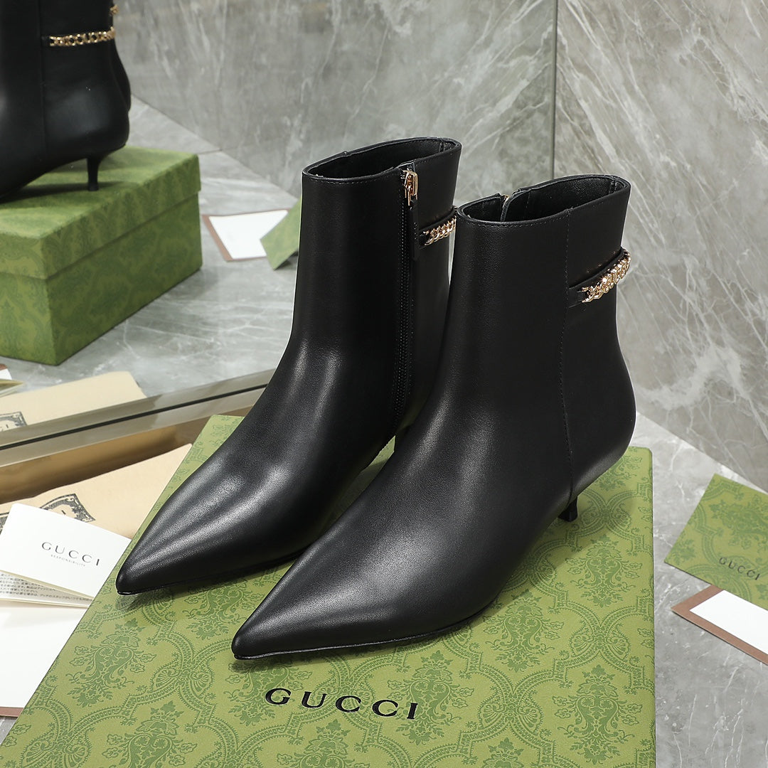 GG Ankle Boots with Chain 45mm Black Calfskin 432685