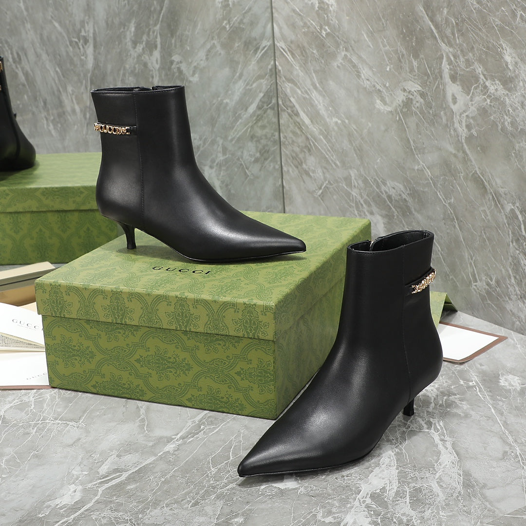 GG Ankle Boots with Chain 45mm Black Calfskin 432685