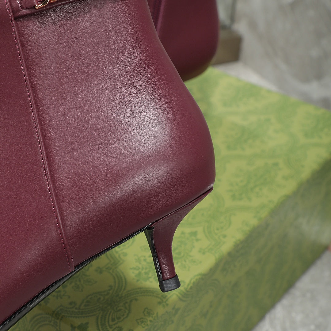 GG Ankle Boots with Chain 45mm Burgundy Calfskin 432686