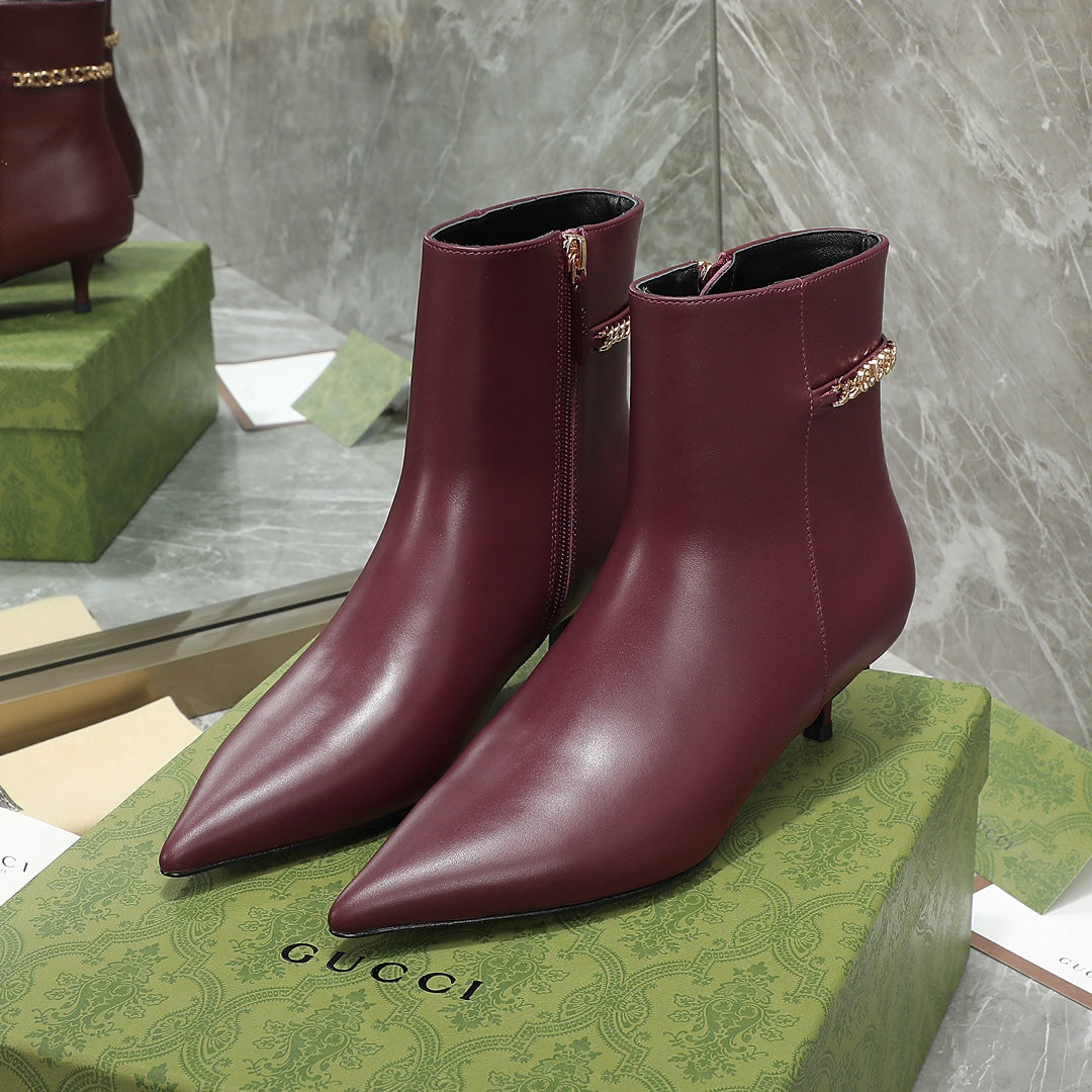GG Ankle Boots with Chain 45mm Burgundy Calfskin 432686