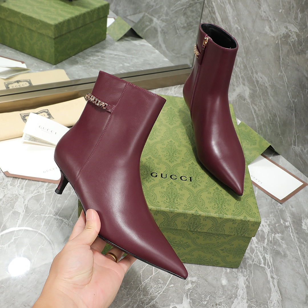 GG Ankle Boots with Chain 45mm Burgundy Calfskin 432686