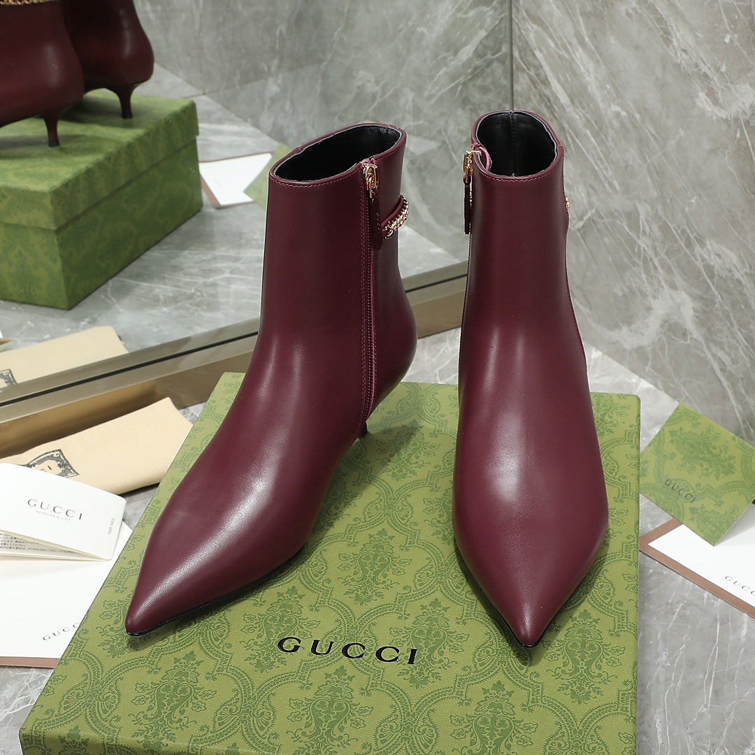 GG Ankle Boots with Chain 45mm Burgundy Calfskin 432686