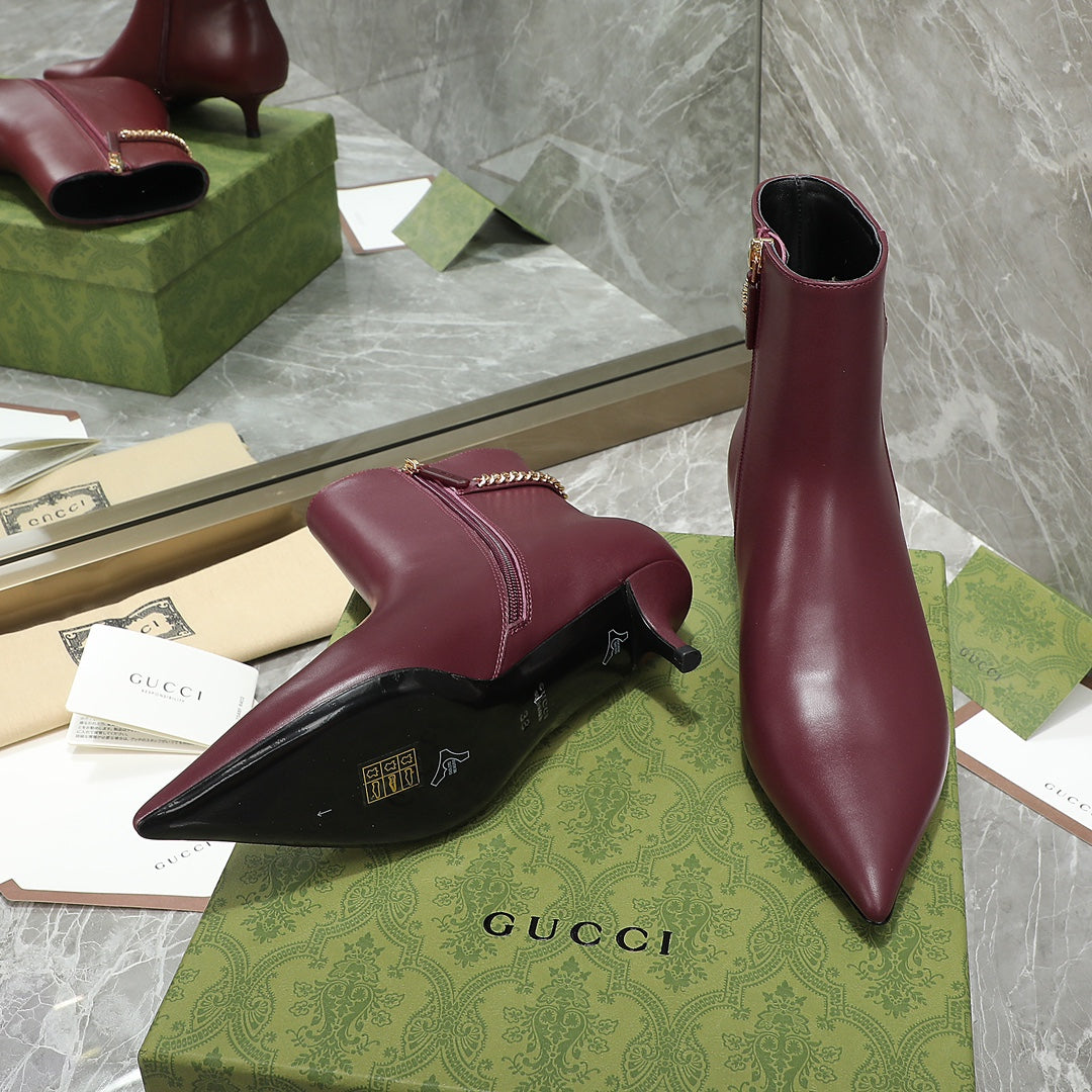 GG Ankle Boots with Chain 45mm Burgundy Calfskin 432686