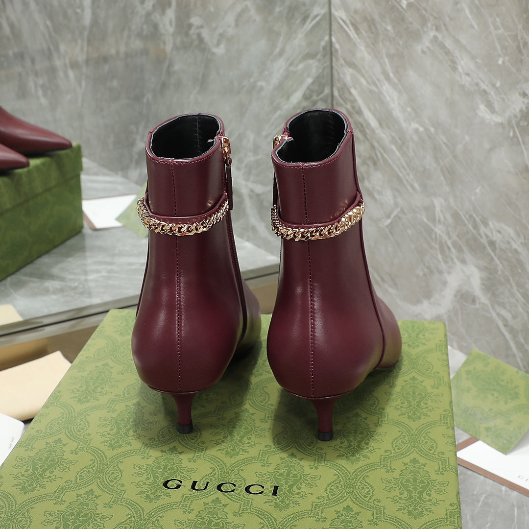 GG Ankle Boots with Chain 45mm Burgundy Calfskin 432686