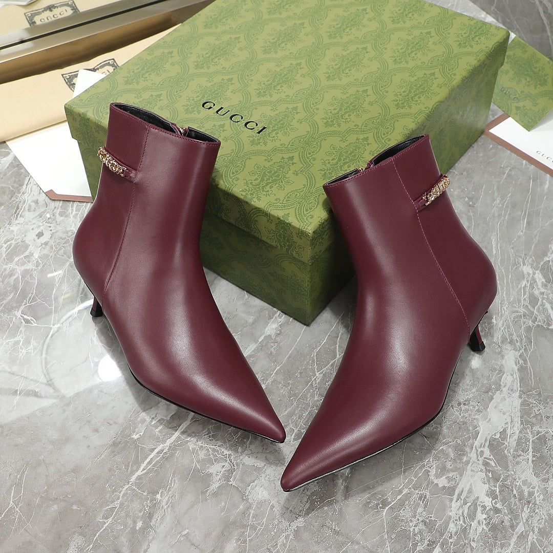 GG Ankle Boots with Chain 45mm Burgundy Calfskin 432686