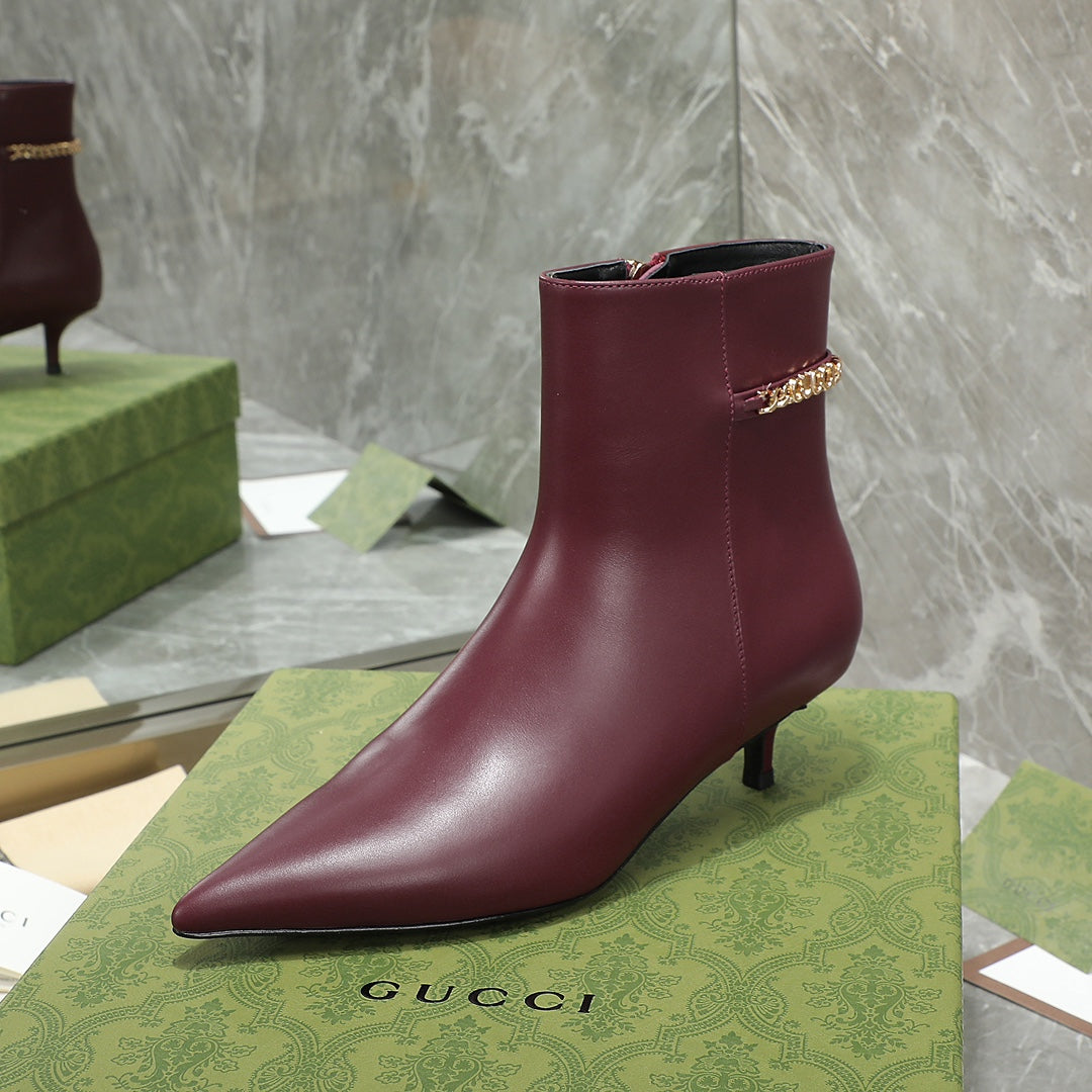 GG Ankle Boots with Chain 45mm Burgundy Calfskin 432686