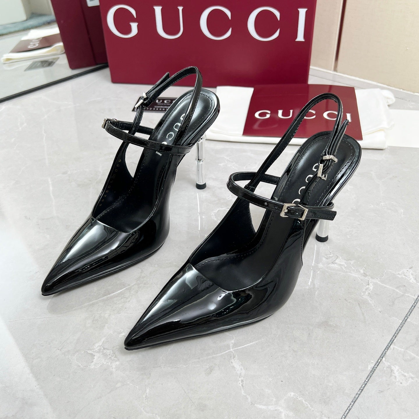 GC 25 Heeled 95mm Slingback Pump Black Patent Leather 293865