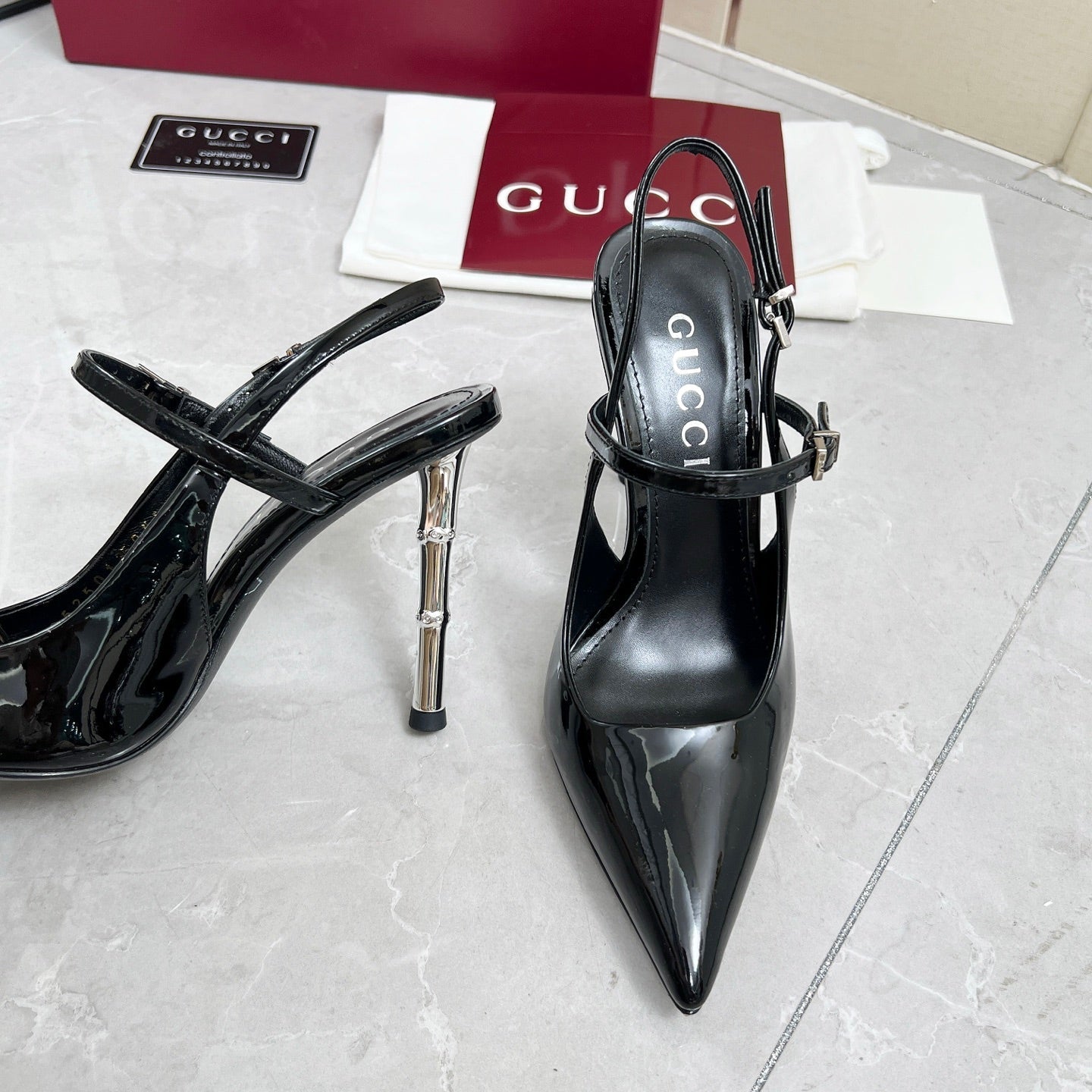 GC 25 Heeled 95mm Slingback Pump Black Patent Leather 293865
