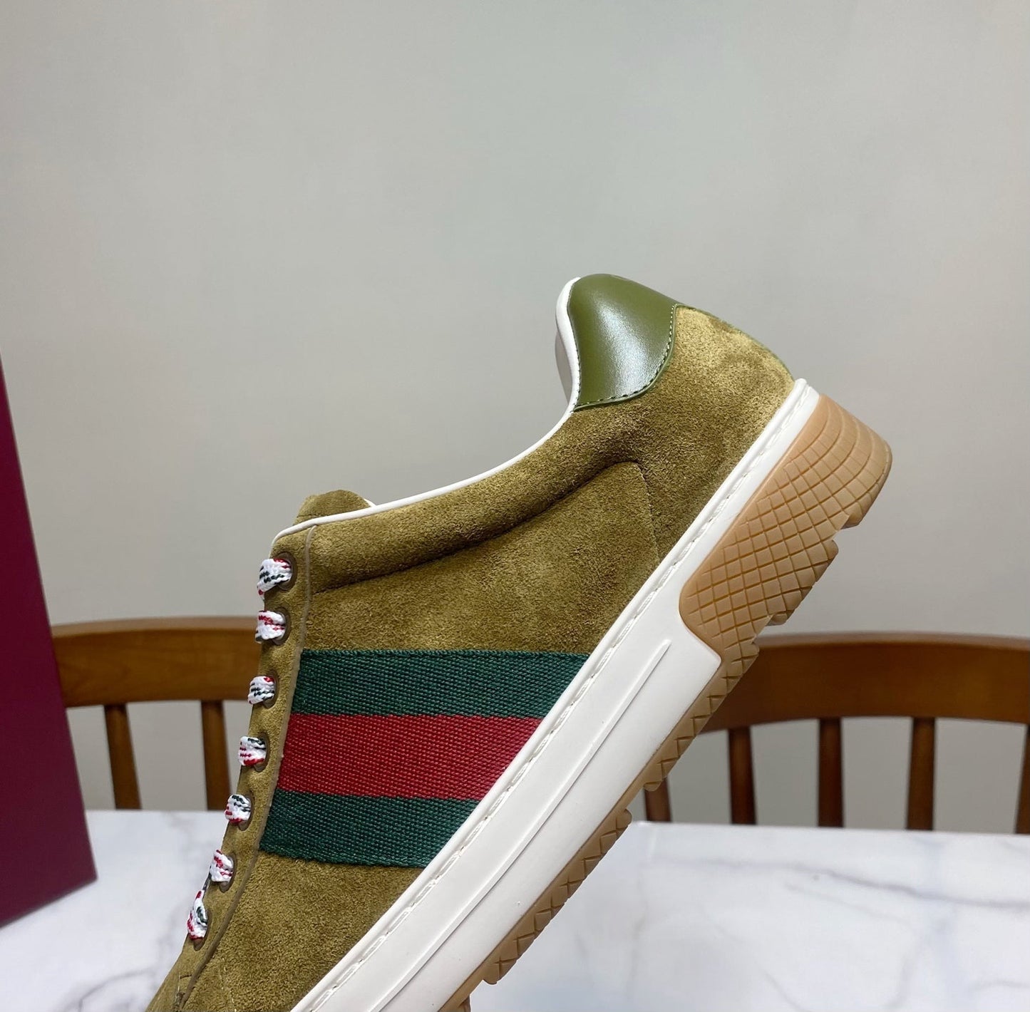 Gucci 26s Sneaker In Olive Brown Suede