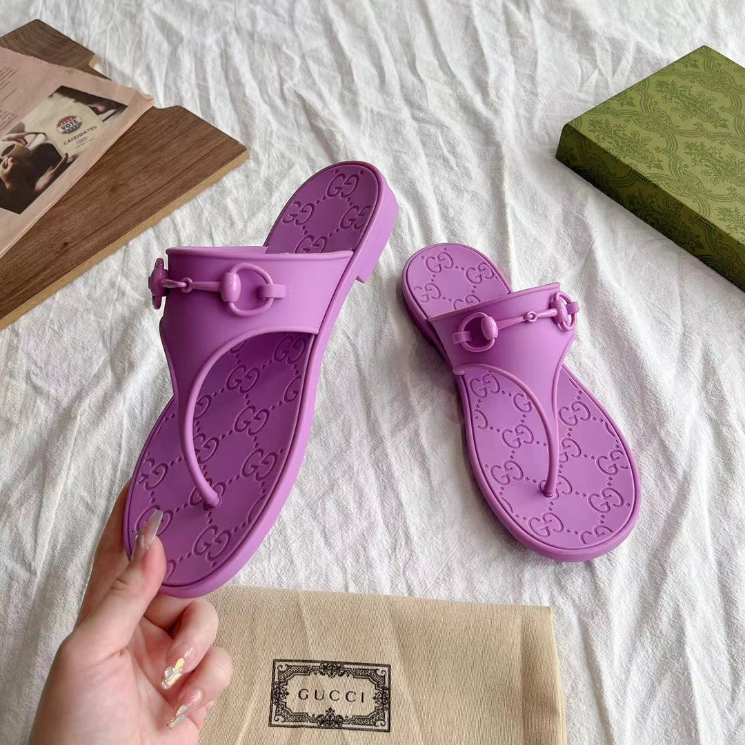 GG 26s Horsebit Thong Sandals Purple Rubber 826210
