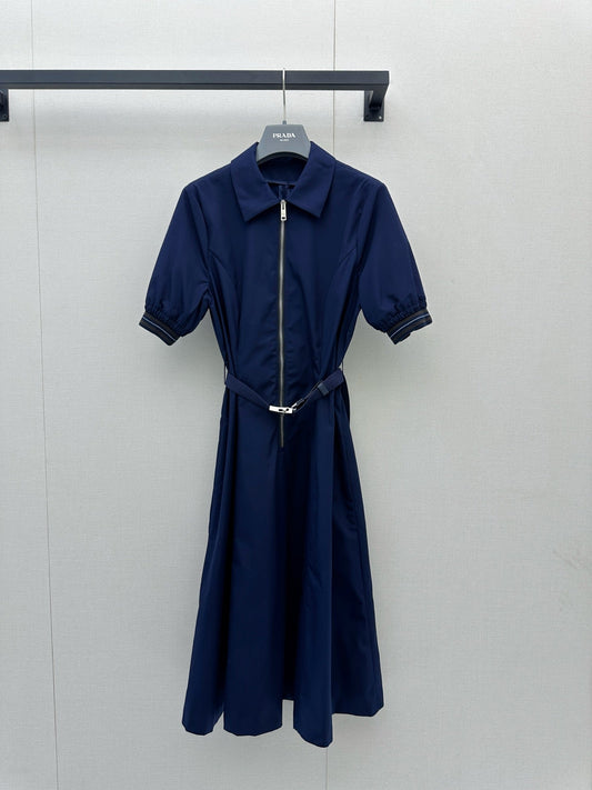 Prada Poplin Dress Navy Blue Polyester Cotton 402790