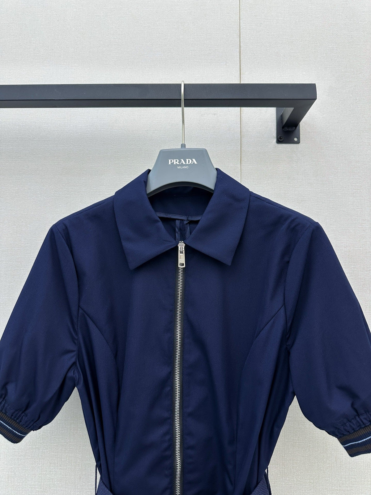 Prada Poplin Dress Navy Blue Polyester Cotton 402790