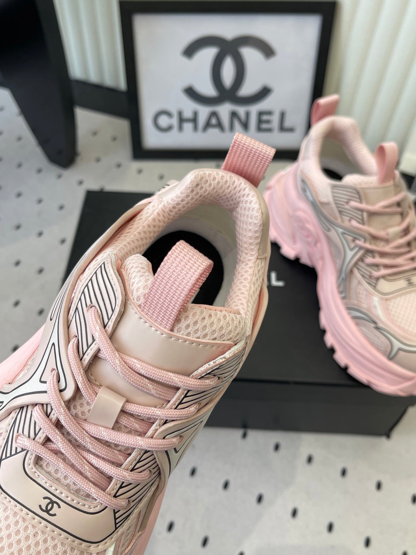 CC Platform Sneakers Pink Mesh Rubber 611800