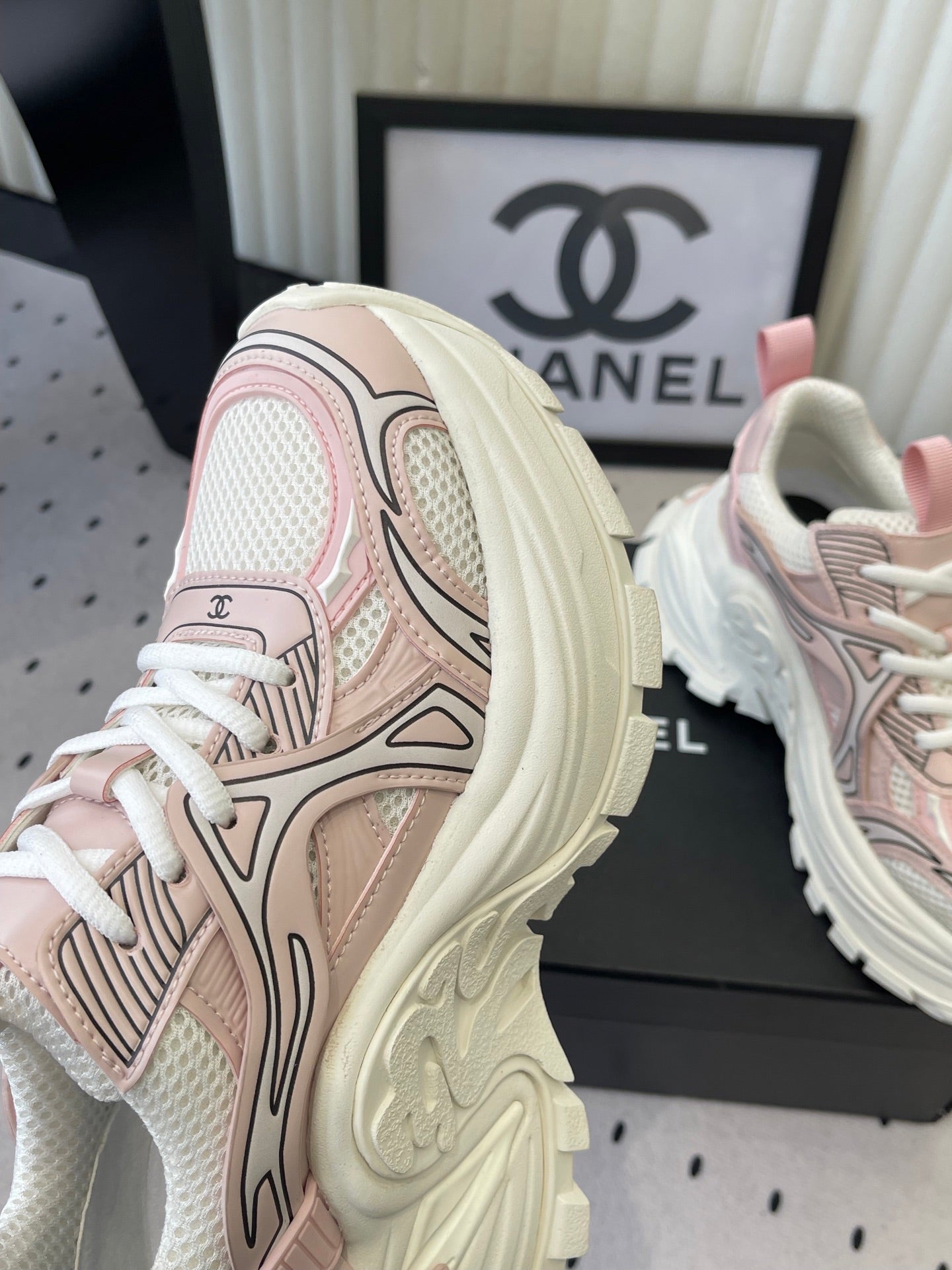CC Platform Sneakers Pink White Mesh Rubber 611802