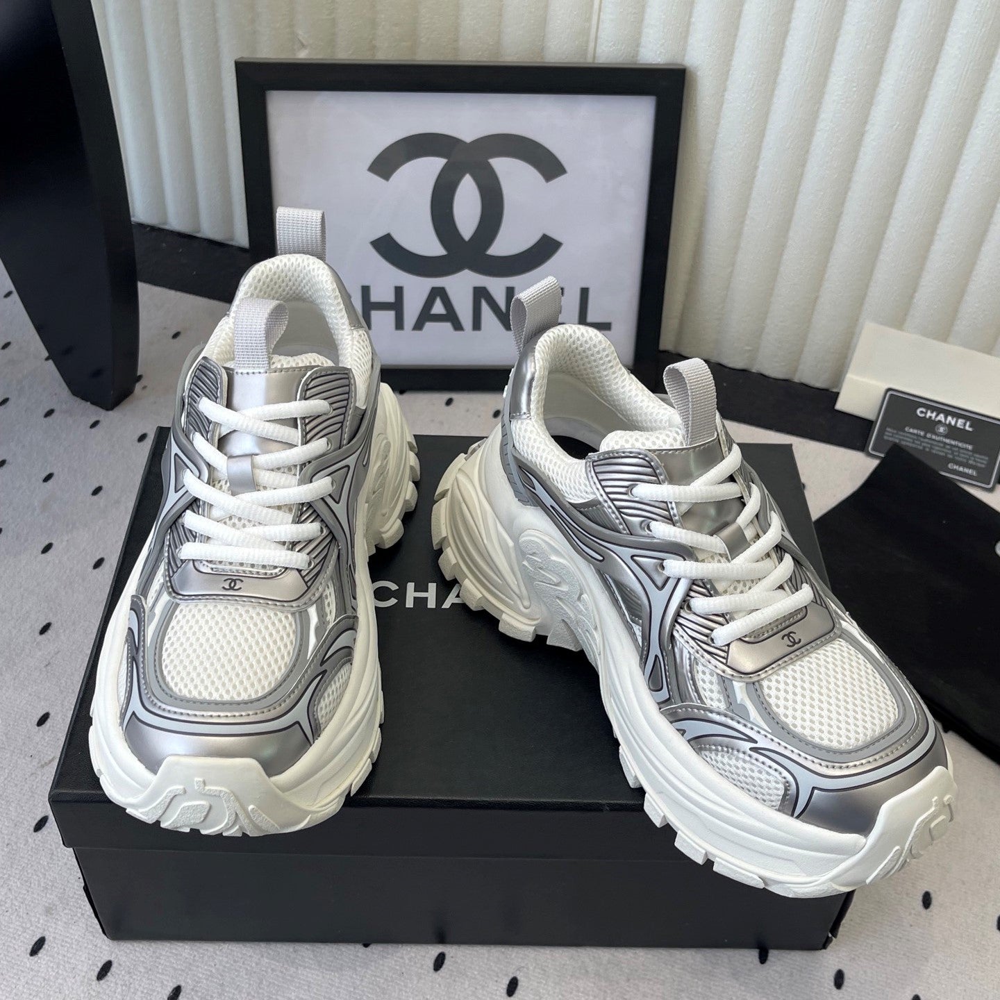 CC Platform Sneakers Sliver White Mesh Rubber 611804